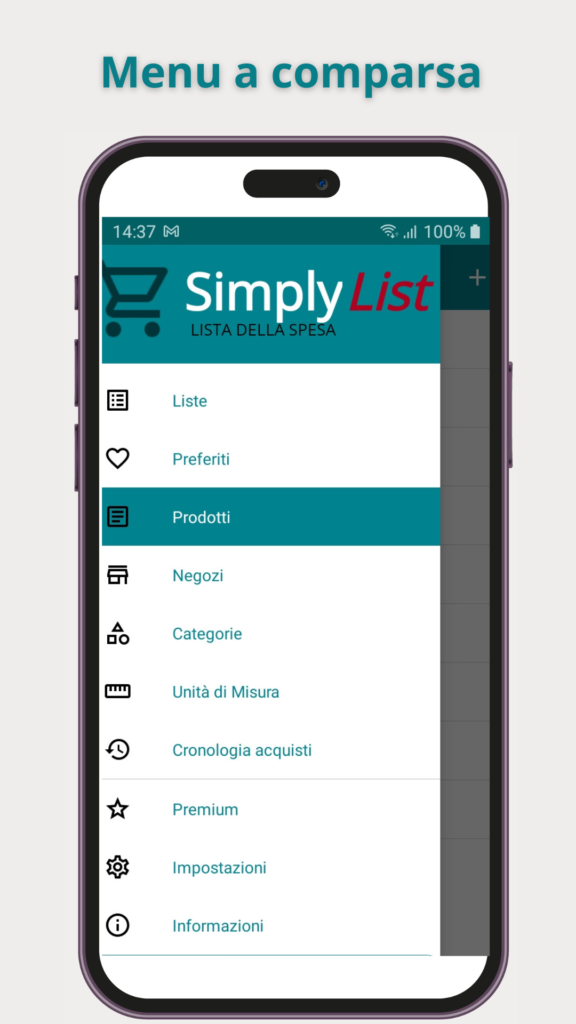 SimplyList - menu a comparsa