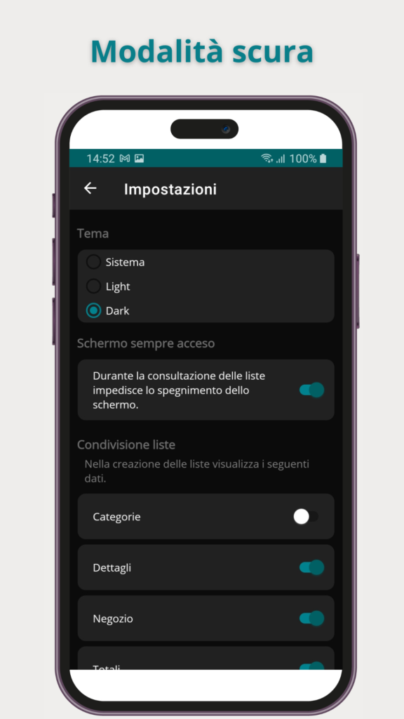 SimplyList - modalità scura